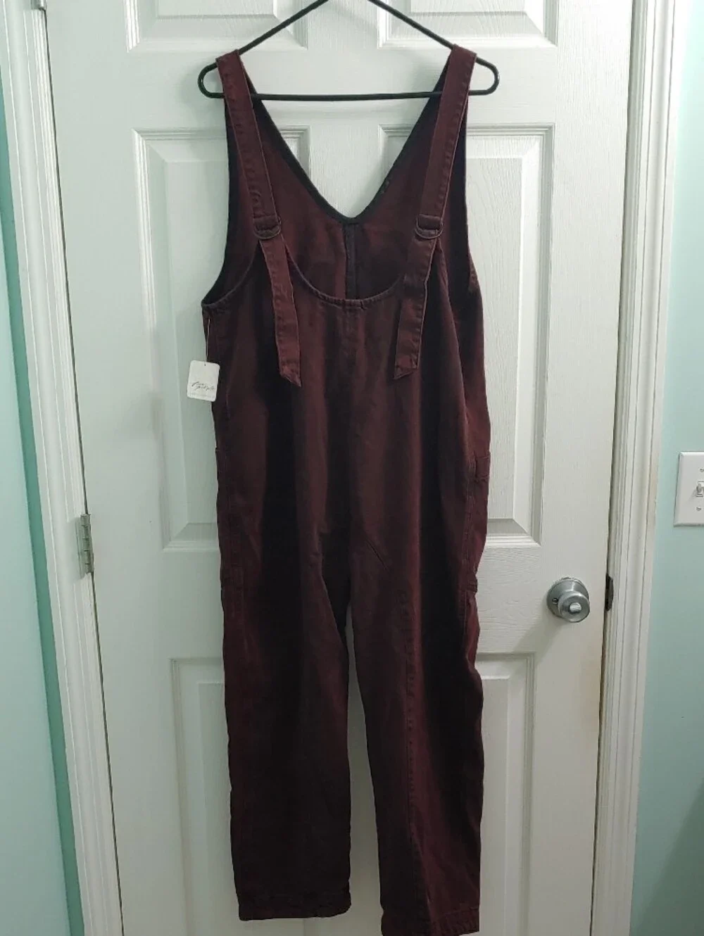 We The Free People High Roller Denim Jumpsuit Cherry Red NWT Women's Size S - Picture 4 of 8